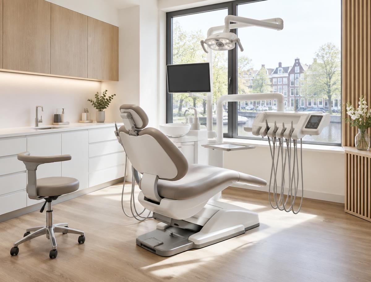 Lichte, moderne behandelkamer met tandartsstoel